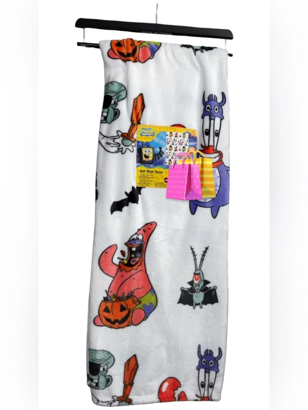 SpongeBob Halloween Plush Throw Blanket - White with Colorful Characters